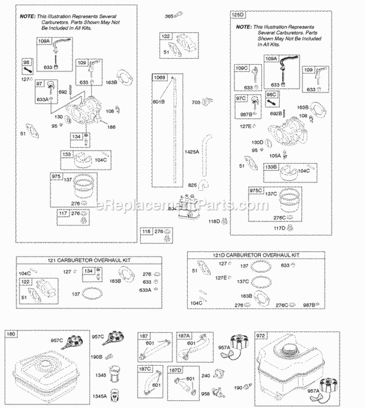 Carburetor Fuel Supply Diagram and Parts List for 12S435-0125-G8  Briggs and Stratton Engine